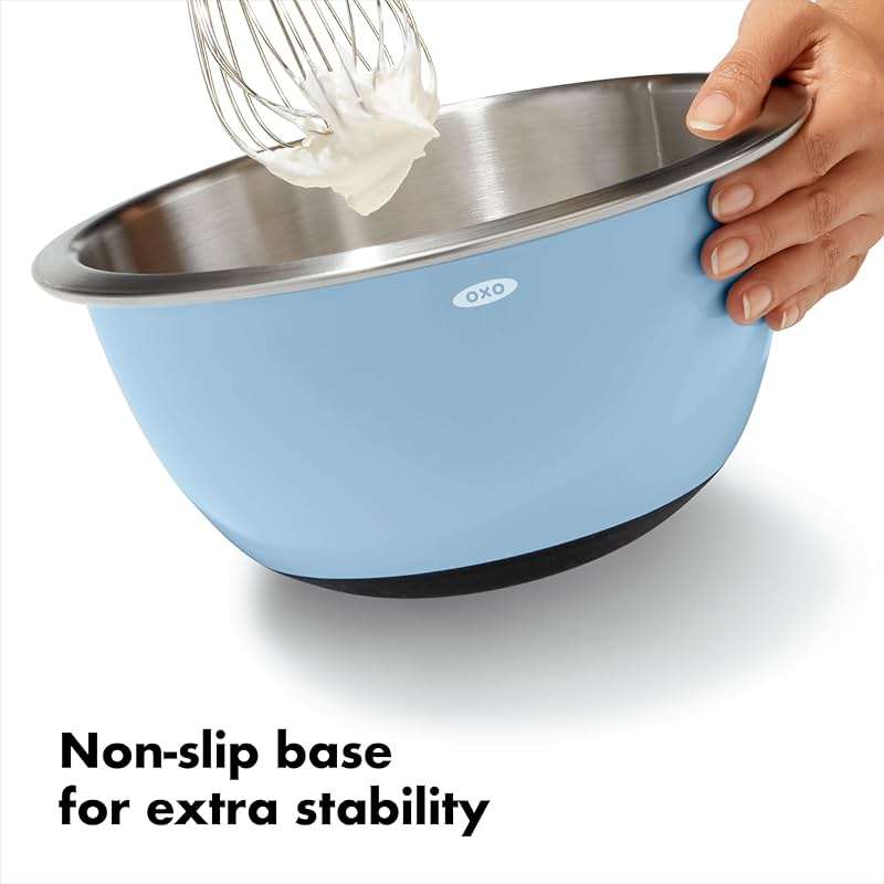 OXO Good Grips 3-Piece Stainless Steel Mixing Bowl Set - Blue/Gray - Image 6