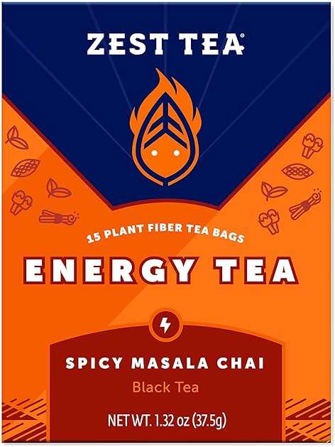 Zest Energy Black Tea - Spicy Masala Chai - High Caffeine Cardamom Ginger Tea with Cinnamon, Cloves & Vanilla Chai - Caffeinated Coffee Alternative - Natural, Non-GMO & Keto - 15Ct Box - 150mg Caf - Image 1