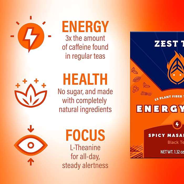 Zest Energy Black Tea - Spicy Masala Chai - High Caffeine Cardamom Ginger Tea with Cinnamon, Cloves & Vanilla Chai - Caffeinated Coffee Alternative - Natural, Non-GMO & Keto - 15Ct Box - 150mg Caf - Image 3