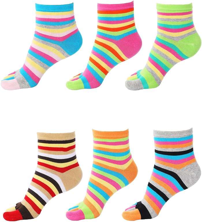 SATINIOR 6 Pairs Rainbow Stripe Toe Socks Women Rainbow Toe Socks Colorful Cotton Full Finger Sock for Athletic Running - Image 2