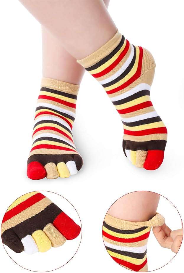 SATINIOR 6 Pairs Rainbow Stripe Toe Socks Women Rainbow Toe Socks Colorful Cotton Full Finger Sock for Athletic Running - Image 3