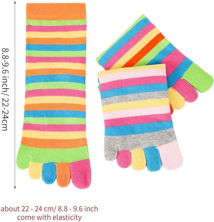 SATINIOR 6 Pairs Rainbow Stripe Toe Socks Women Rainbow Toe Socks Colorful Cotton Full Finger Sock for Athletic Running - Image 4