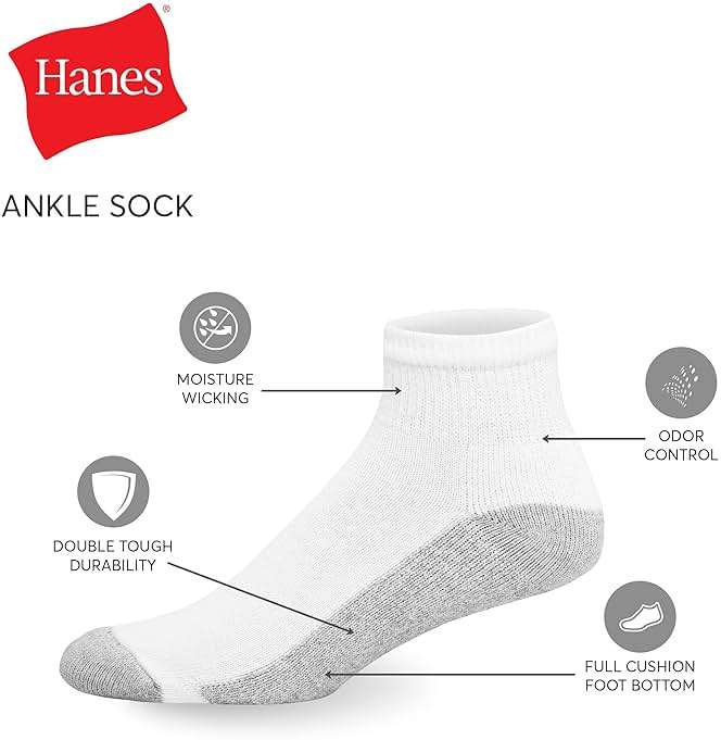 Hanes Men's Double Tough Socks, Crew and Ankle Moisturing Wicking Socks, Black & White, Multi-Packs - Image 5
