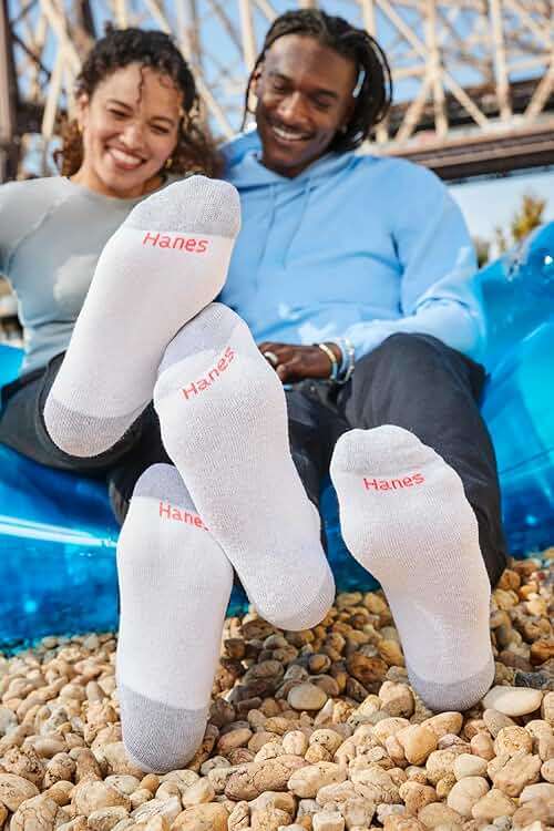 Hanes Men's Double Tough Socks, Crew and Ankle Moisturing Wicking Socks, Black & White, Multi-Packs - Image 7