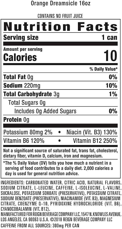 Reign Total Body Fuel, Orange Dreamsicle, Fitness & Performance Drink, 16 Fl Oz (Pack of 12) - Image 2