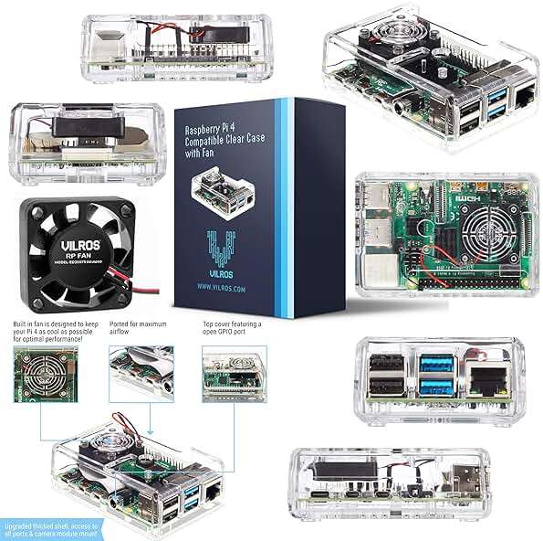 Vilros Raspberry Pi 4 Complete Starter Kit- Includes Raspberry Pi 4 Board, Fan Cooled Case, 64GB Preloaded Micro SD Card and More (4GB, Clear Transparent Case) - Image 3
