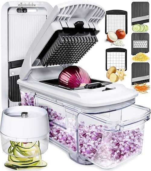 Fullstar XL Vegetable Chopper & Mandoline Slicer – Vegetable, Onion, Potato, Food, Veggie & Fruit Slicer, Dicer & Spiralizer with Pull-Out Catch Tray, Kitchen Gadgets & Gifts (6 in 1, Black/White) - Image 1