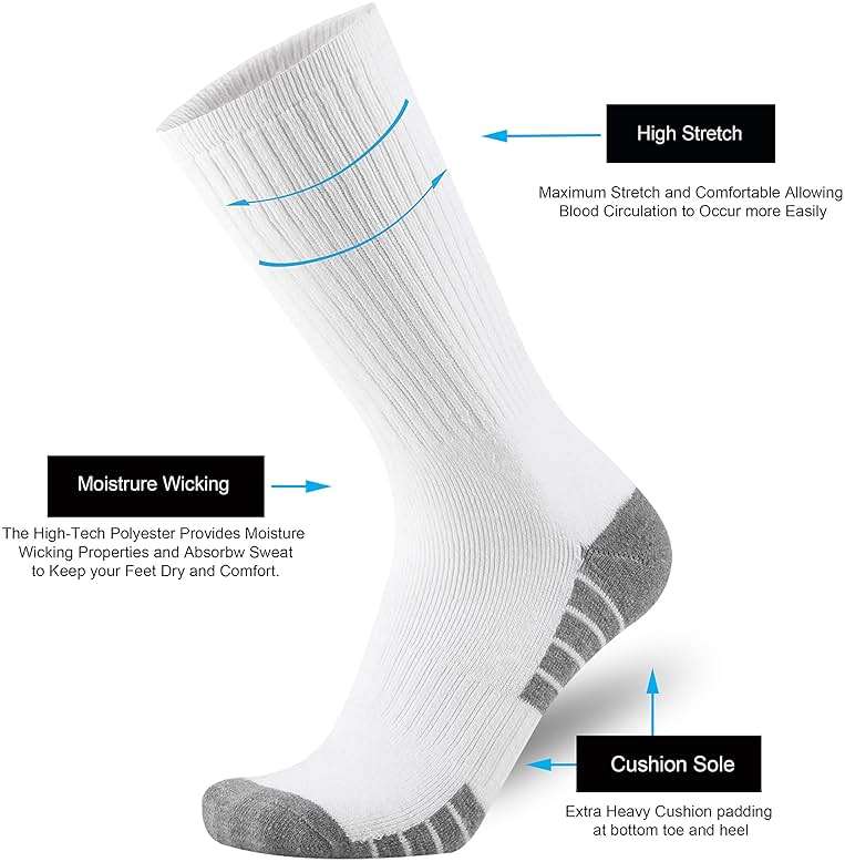 ONKE Athletic Work Socks for Men Women M/L/XL Sports Moisture Wicking Odor Control Heavyweight Full Cushion Crew - Image 4
