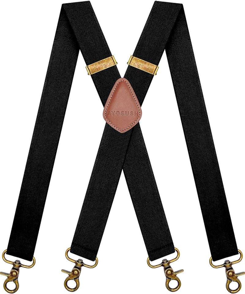 AYOSUSH Vintage Suspenders for Men Heavy Duty 4 Snap Hooks for Belt Loops Adjustable X Back - Image 1