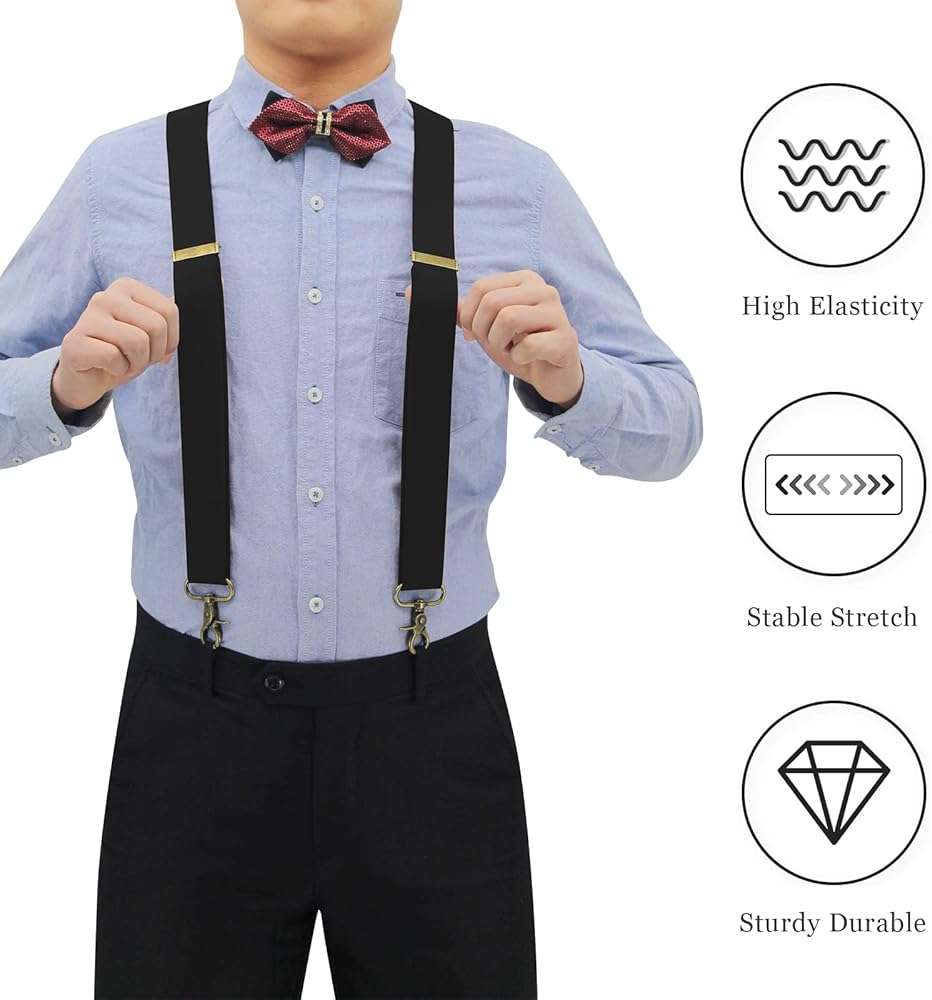 AYOSUSH Vintage Suspenders for Men Heavy Duty 4 Snap Hooks for Belt Loops Adjustable X Back - Image 3