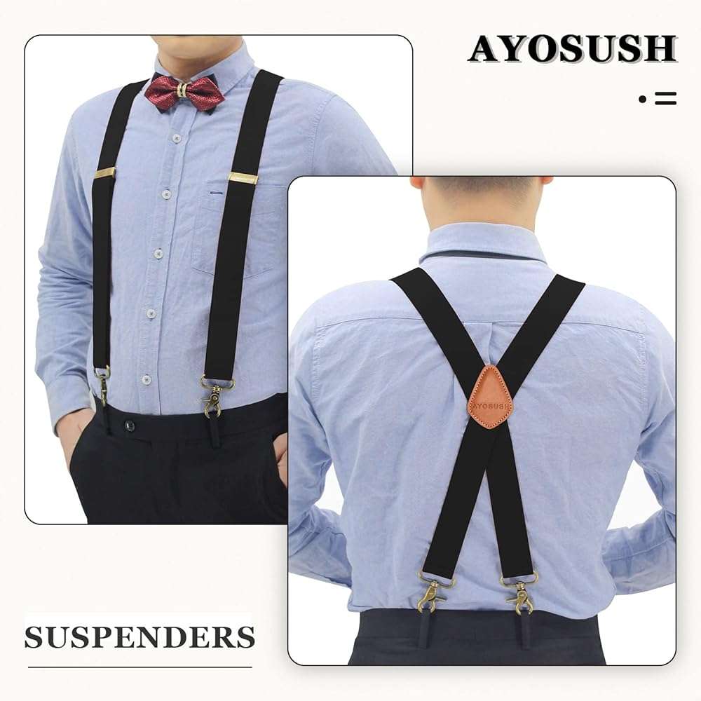 AYOSUSH Vintage Suspenders for Men Heavy Duty 4 Snap Hooks for Belt Loops Adjustable X Back - Image 6