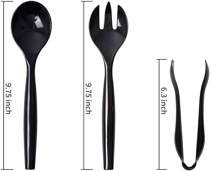 Supernal 72pcs Plastic Serving Utensils Heavy Duty Disposable Serving Tongs Black Disposable Serving Set 10" Spoons 10" Forks 6" Tongs Each 24pcs - Image 3