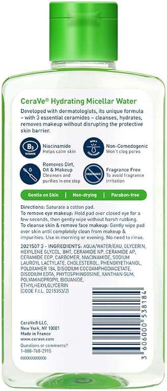 CeraVe Micellar Water, Hydrating Facial Cleanser & Eye Makeup Remover with Niacinamide, Ceramides & Glycerin, Fragrance-Free & Non-Irritating, 10 Fluid Ounces - Image 6