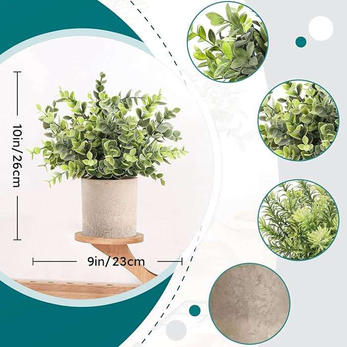 Der Rose 3 Pack Mini Potted Fake Plants Artificial Plastic Eucalyptus Plants Topiaries for Home Office Desk Farmhouse Shelf Room Bathroom Decor(Sage Green) - Image 4