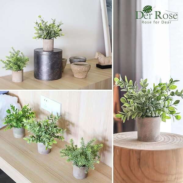 Der Rose 3 Pack Mini Potted Fake Plants Artificial Plastic Eucalyptus Plants Topiaries for Home Office Desk Farmhouse Shelf Room Bathroom Decor(Sage Green) - Image 5
