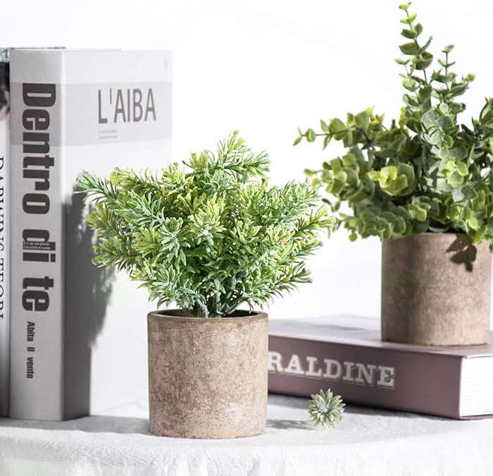 Der Rose 3 Pack Mini Potted Fake Plants Artificial Plastic Eucalyptus Plants Topiaries for Home Office Desk Farmhouse Shelf Room Bathroom Decor(Sage Green) - Image 8