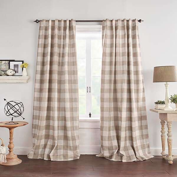 Elrene Home Fashions Farmhouse Living Grainger Buffalo-Check Blackout Window Curtain, Living Room and Bedroom Drape with Rod Pocket Tabs, 52" x 84", Linen, 1 Panel - Image 1