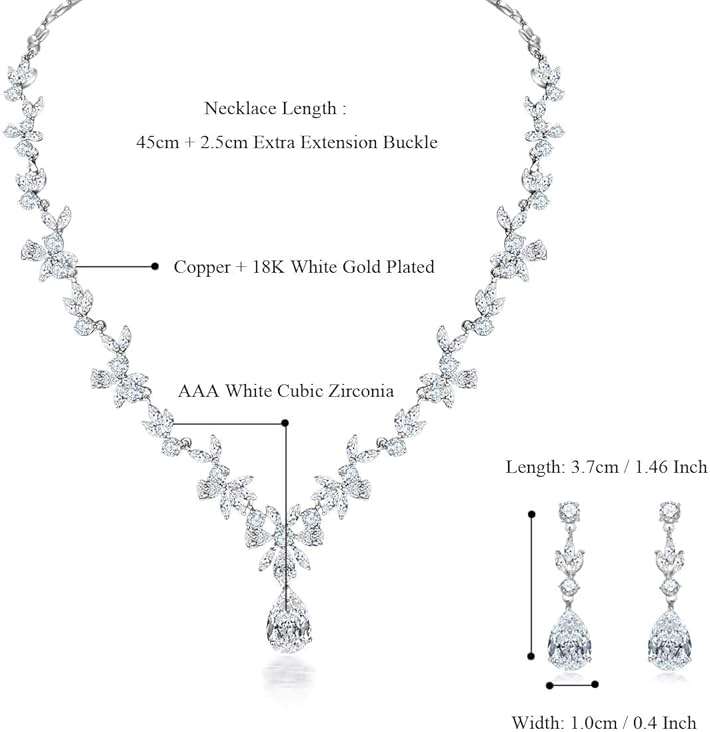 Hadskiss Jewelry Set for Women, Necklace Dangle Earrings Bracelet Set with White AAA Cubic Zirconia, Allergy Free Wedding Party Jewelry for Bridal Bridesmaid - Image 2