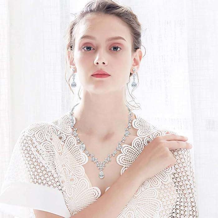 Hadskiss Jewelry Set for Women, Necklace Dangle Earrings Bracelet Set with White AAA Cubic Zirconia, Allergy Free Wedding Party Jewelry for Bridal Bridesmaid - Image 5