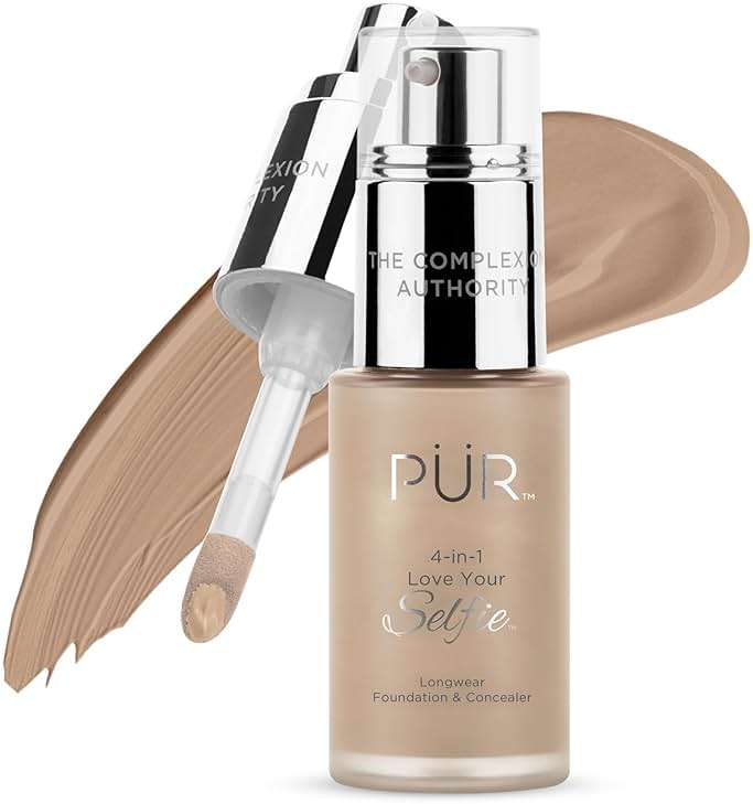 PÜR MINERALS 4-in-1 Love Your Selfie Foundation & Concealer - Longwear Medium-to-Full Coverage Liquid Makeup Foundation with Hydrating Blend for Refined-Looking, Natural Beauty Glow & Skin Texture - Image 1