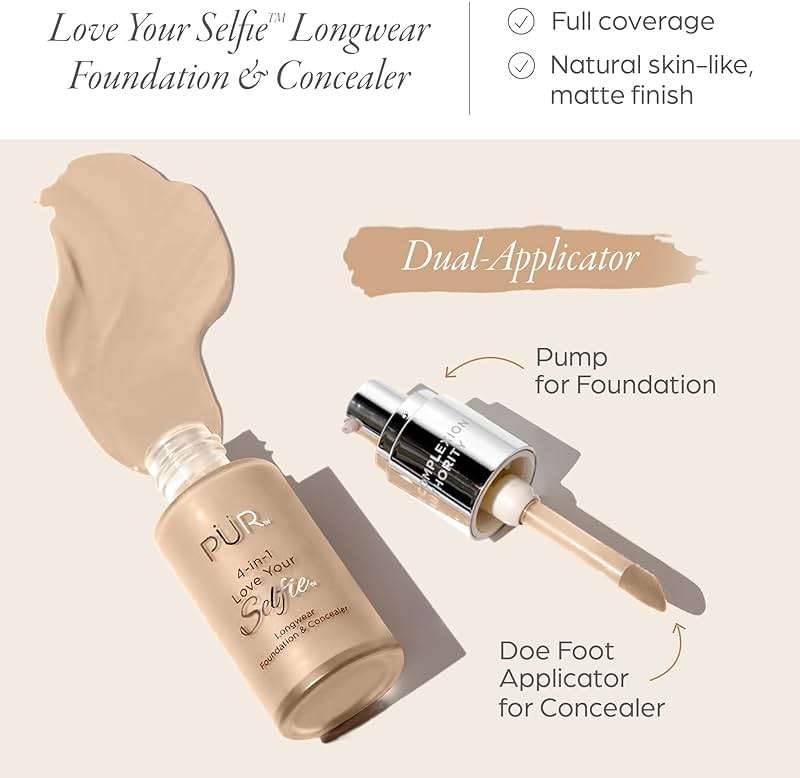 PÜR MINERALS 4-in-1 Love Your Selfie Foundation & Concealer - Longwear Medium-to-Full Coverage Liquid Makeup Foundation with Hydrating Blend for Refined-Looking, Natural Beauty Glow & Skin Texture - Image 2