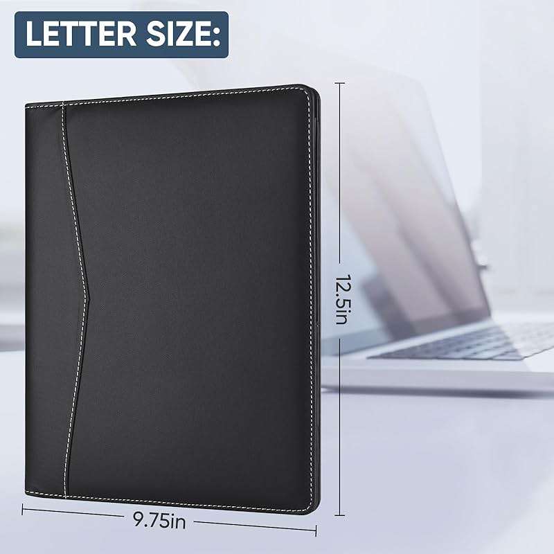 Pacific Mailer Padfolio Portfolio Leather Binder, Interview Legal Document Organizer, Business Card Holder Included Letter Sized Writing Pad [Piano Noir Faux Leather Matte Finish] - Image 2