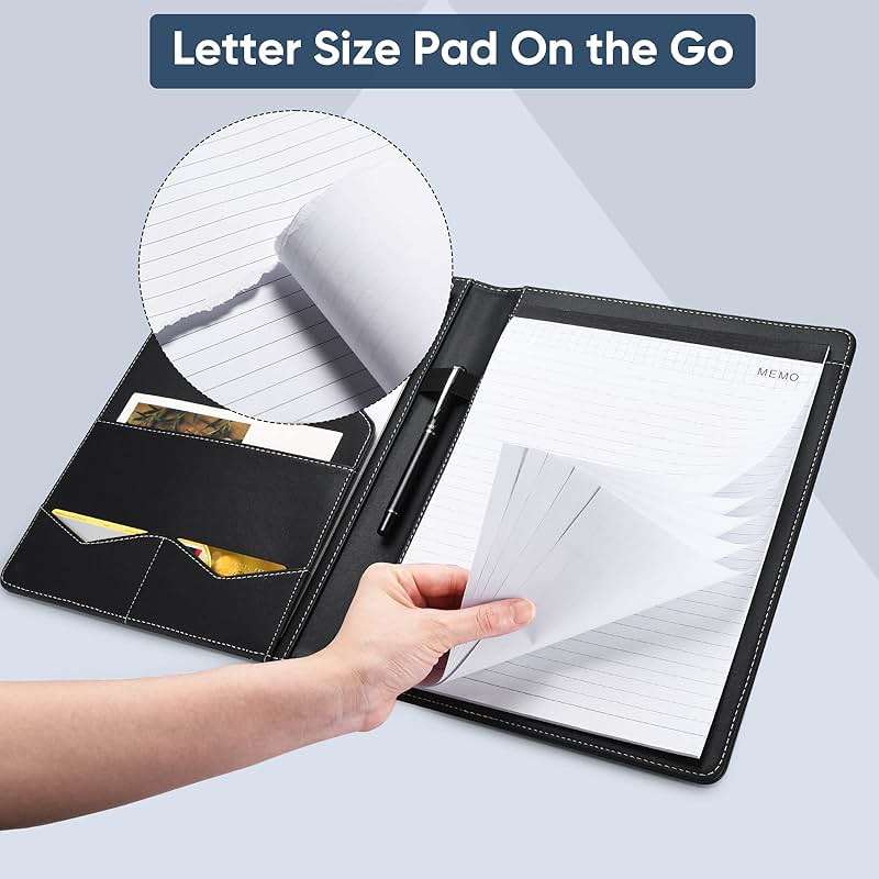 Pacific Mailer Padfolio Portfolio Leather Binder, Interview Legal Document Organizer, Business Card Holder Included Letter Sized Writing Pad [Piano Noir Faux Leather Matte Finish] - Image 4