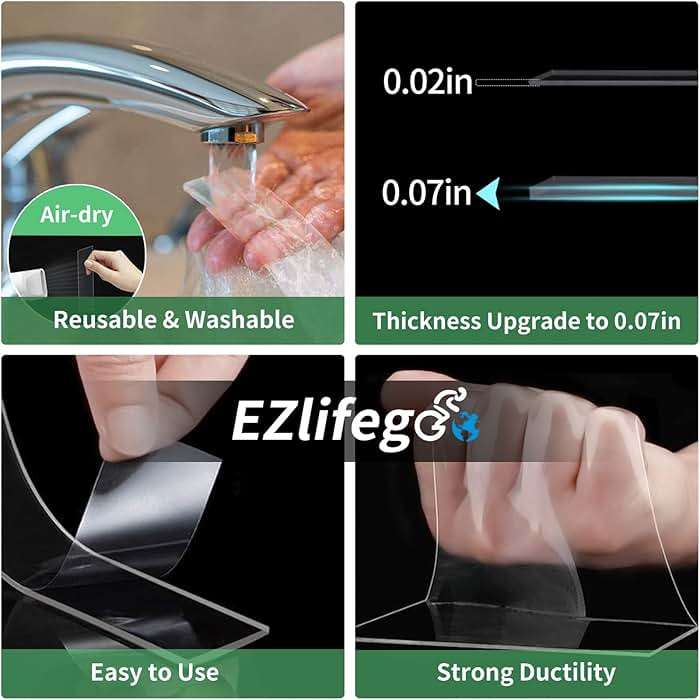 EZlifego Double Sided Tape Heavy Duty, Nano Double Sided Adhesive Tape, Clear Mounting Tape Picture Hanging Adhesive Strips (9.85FT) - Image 5