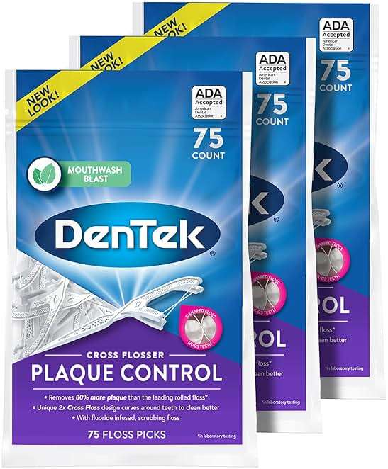 DenTek Cross Flosser Plaque Control Floss Picks, X-Shaped Floss, 75 Count, 3 Pack - Image 1