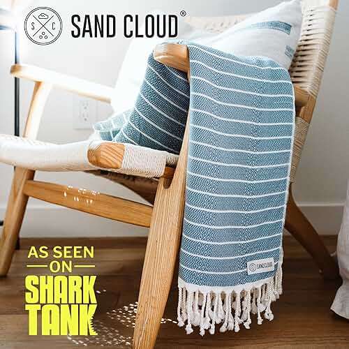 Sand Cloud Turkish Beach Towel - Sand Resistant - 100% Certified Organic Turkish Towel - Quick Dry Towel for Beach, Picnic, Blanket or Bath Towel - As Seen on Shark Tank - Gocek (Denim) - Image 4