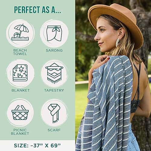 Sand Cloud Turkish Beach Towel - Sand Resistant - 100% Certified Organic Turkish Towel - Quick Dry Towel for Beach, Picnic, Blanket or Bath Towel - As Seen on Shark Tank - Gocek (Denim) - Image 5