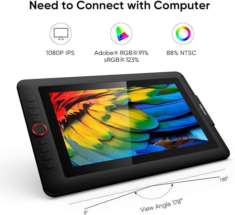 XPPen Drawing Tablet with Screen Full-Laminated Graphics Drawing Monitor Artist13.3 Pro Graphics Tablet with Adjustable Stand and 8 Shortcut Keys (8192 Levels Pen Pressure, 123% sRGB) - Image 2