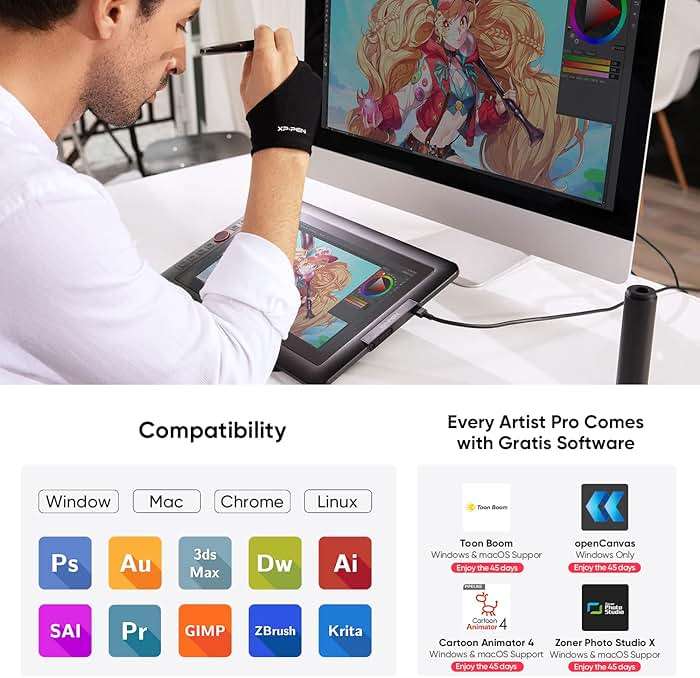 XPPen Drawing Tablet with Screen Full-Laminated Graphics Drawing Monitor Artist13.3 Pro Graphics Tablet with Adjustable Stand and 8 Shortcut Keys (8192 Levels Pen Pressure, 123% sRGB) - Image 8