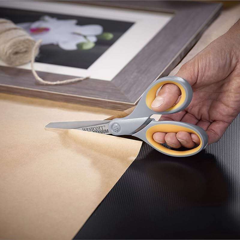 Westcott 8-Inch Titanium Bonded Scissors for Home, Office, and Classroom - Perfect for Cutting Paper, Sewing, and Crafts - Heavy-Duty Design with Soft Handle - Gray/Yellow - 4-Pack - Image 2