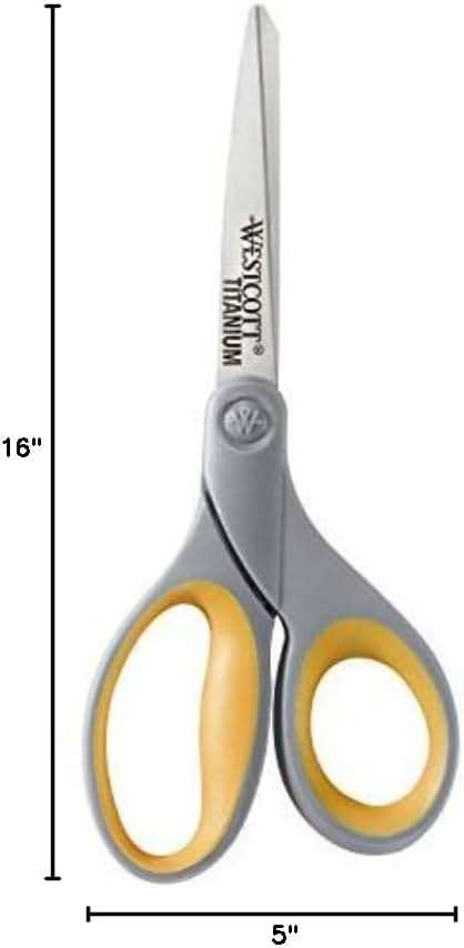 Westcott 8-Inch Titanium Bonded Scissors for Home, Office, and Classroom - Perfect for Cutting Paper, Sewing, and Crafts - Heavy-Duty Design with Soft Handle - Gray/Yellow - 4-Pack - Image 3