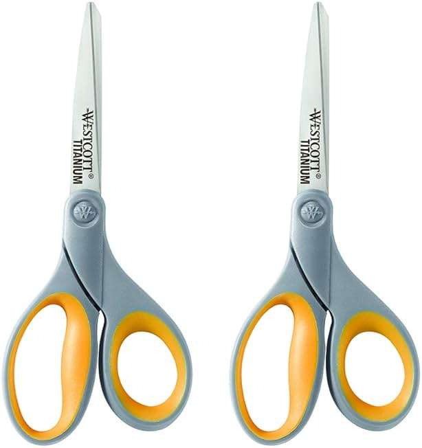 Westcott 8-Inch Titanium Bonded Scissors for Home, Office, and Classroom - Perfect for Cutting Paper, Sewing, and Crafts - Heavy-Duty Design with Soft Handle - Gray/Yellow - 4-Pack - Image 7