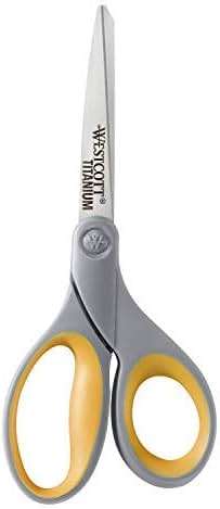 Westcott 8-Inch Titanium Bonded Scissors for Home, Office, and Classroom - Perfect for Cutting Paper, Sewing, and Crafts - Heavy-Duty Design with Soft Handle - Gray/Yellow - 4-Pack - Image 8