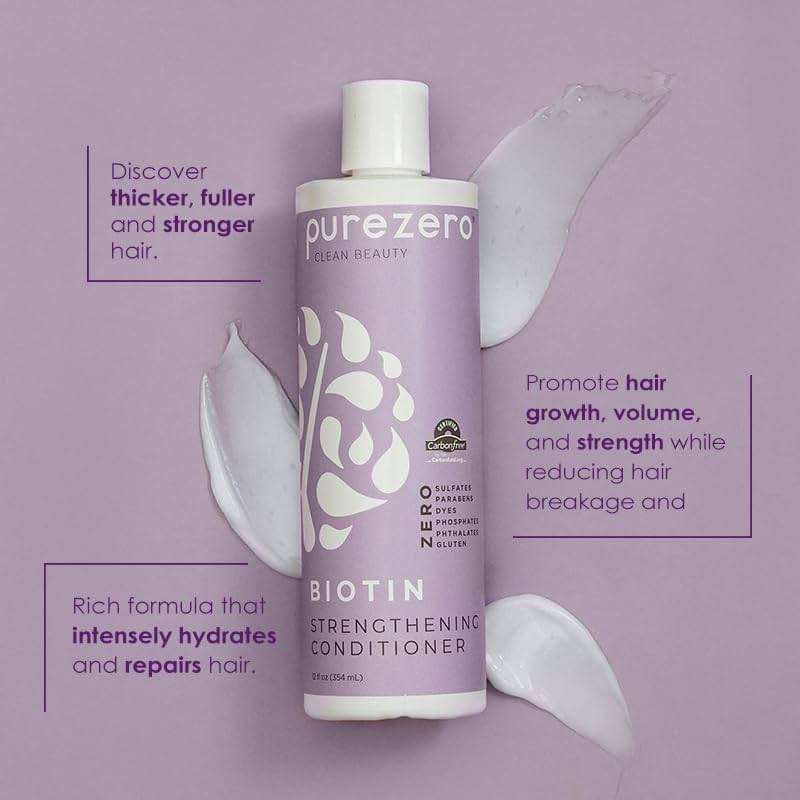 Purezero Biotin Shampoo & Conditioner Set - Anti Thinning Formula - Volumizing, Thicker, Fuller Hair - Zero Sulfates, Parabens, Dyes, Gluten - 100% Vegan & Cruelty Free (12 Fl Oz (Pack of 2)) - Image 4