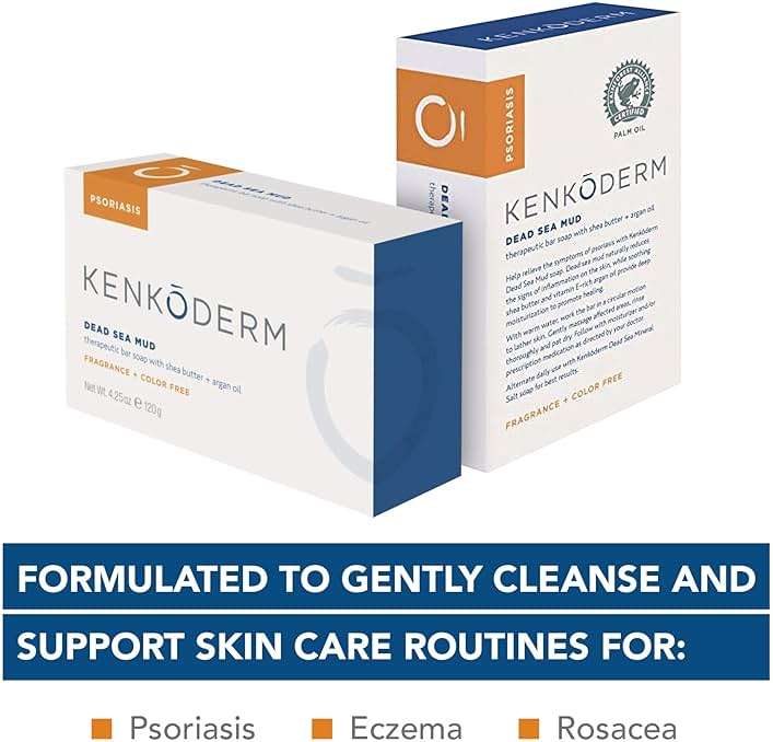 Kenkoderm Psoriasis Dead Sea Mud Soap with Argan Oil & Shea Butter, Natural Exfoliating Body & Face Cleanser for Sensitive Skin, Fragrance & Color-Free, 4.25 Ounce, 4 Bars - Image 6