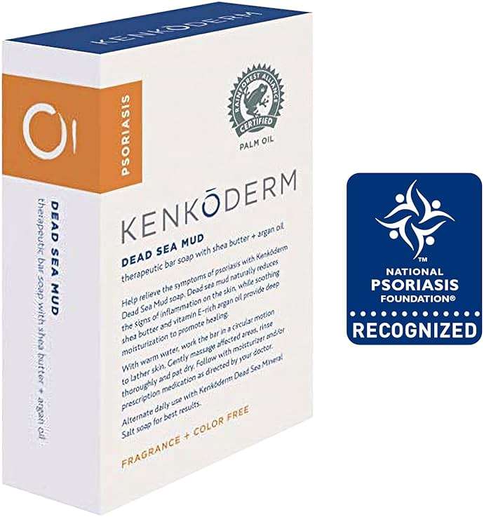 Kenkoderm Psoriasis Dead Sea Mud Soap with Argan Oil & Shea Butter, Natural Exfoliating Body & Face Cleanser for Sensitive Skin, Fragrance & Color-Free, 4.25 Ounce, 4 Bars - Image 7