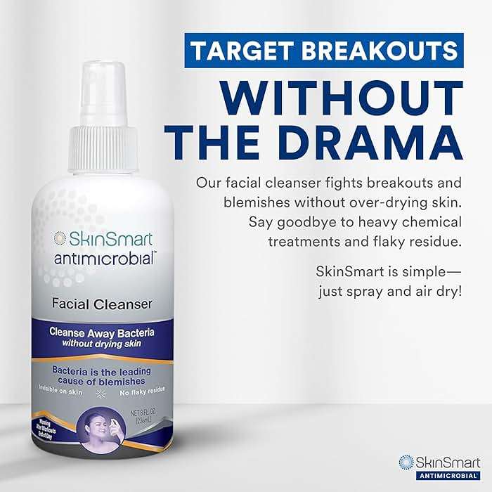SkinSmart Antimicrobial Facial Cleanser for Breakouts & Blemishes; Hypochlorous Acid Formula Targets Bacteria to Reduce Skin Irritation and Flush Pores Clean, 8 oz Spray, All Ages & All Skin Types - Image 2