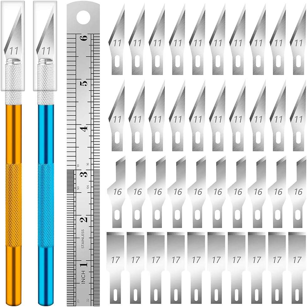 DIYSELF Exacto Knife, 2 Exacto Knives with 40 Spare Exacto Blades, Craft Knife, Hobby Knife, Precision Exacto Knife Set for Crafts, Arts, Modeling, Scrapbooking (#11#16#17), Wood Carving Tools - Image 1