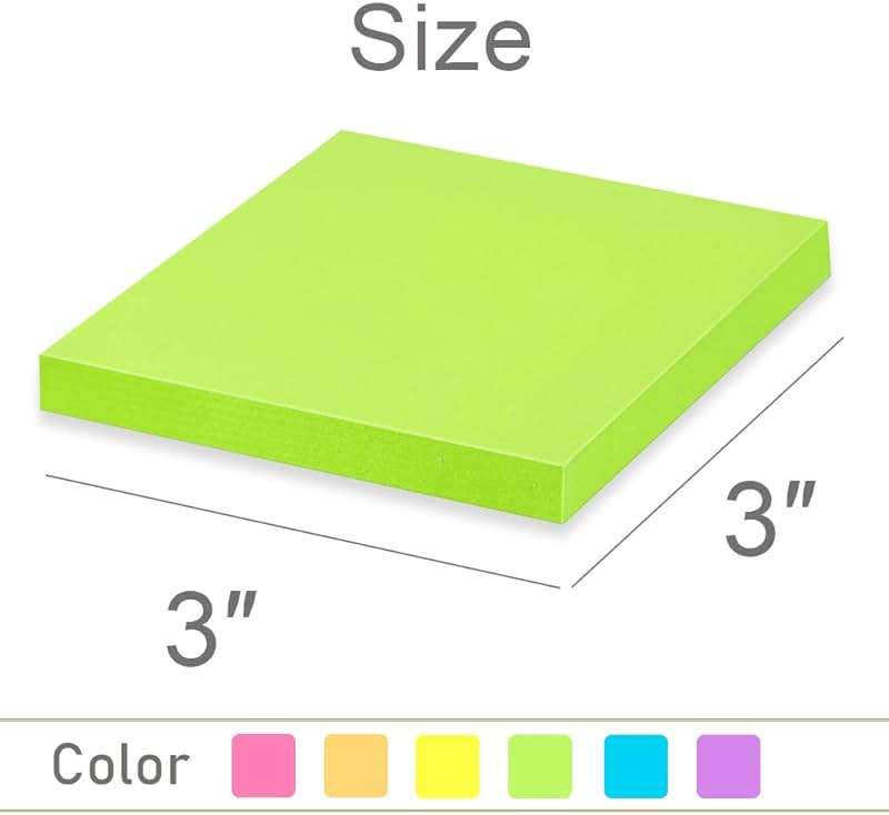 (24 Pack) Sticky Notes 3x3 in Post Bright Stickies Colorful Super Sticking Power Memo Pads, Strong Adhesive, 74 Sheets/pad - Image 3