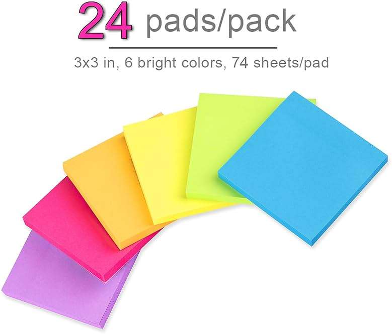 (24 Pack) Sticky Notes 3x3 in Post Bright Stickies Colorful Super Sticking Power Memo Pads, Strong Adhesive, 74 Sheets/pad - Image 4