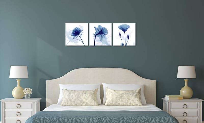 Wieco Art Blue Abstract Flowers 3 Panels Giclee Canvas Prints Wall Art Modern Pictures Artwork for Living Room Bedroom and Home Decorations - Image 4