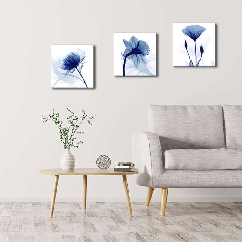Wieco Art Blue Abstract Flowers 3 Panels Giclee Canvas Prints Wall Art Modern Pictures Artwork for Living Room Bedroom and Home Decorations - Image 5