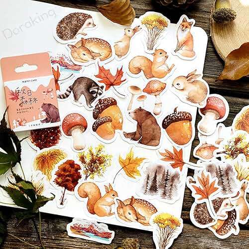 Small Scrapbooks Laptop Stickers, Doraking 46PCS Boxed Cute Autumn Style Stickers for Laptop, Scrapbooking, Suitcase (Autumn Forest, 46PCS/Box) - Image 1
