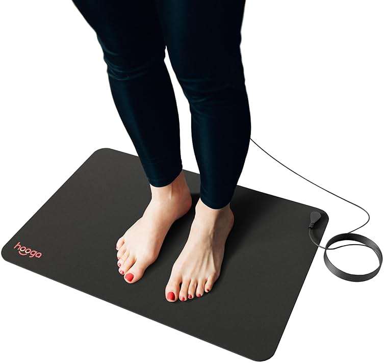 hooga Grounding Mat for Feet, Desk & Floor | Sleep, Stress Relief & Muscle Relaxation | 24"x16" Conductive Carbon Pad | 15 Ft Cord | Non-Slip Rubber Backing | Indoor Grounding Mat - Image 1