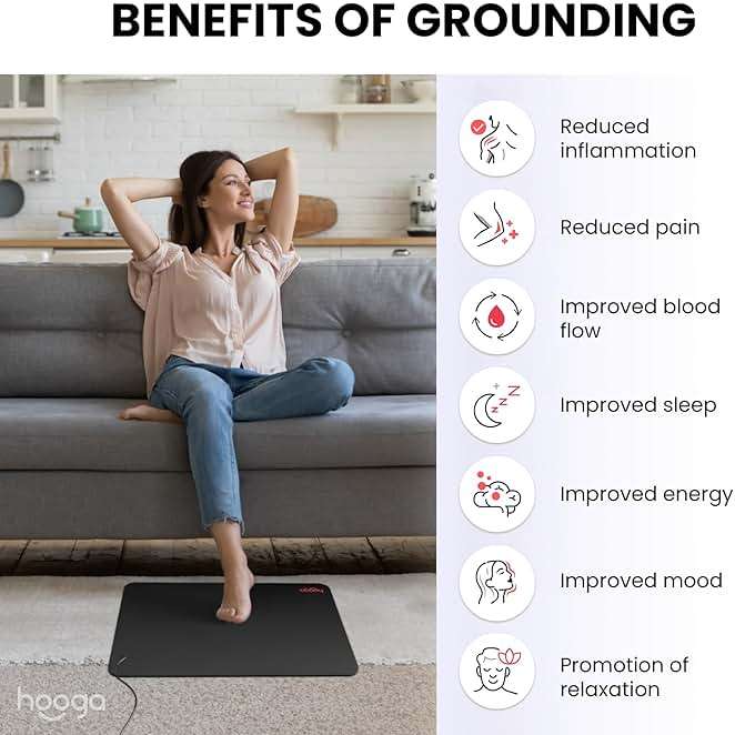 hooga Grounding Mat for Feet, Desk & Floor | Sleep, Stress Relief & Muscle Relaxation | 24"x16" Conductive Carbon Pad | 15 Ft Cord | Non-Slip Rubber Backing | Indoor Grounding Mat - Image 4