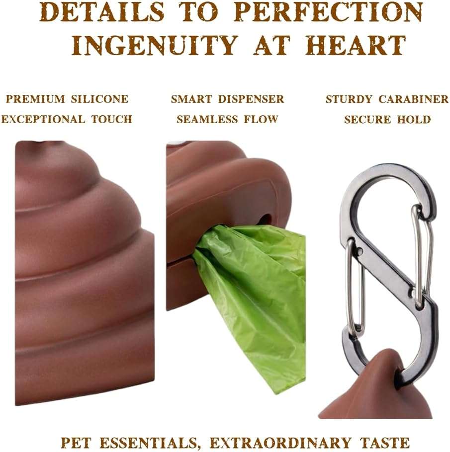 LZSOMPK Dog Poop Bag Holder for Leash, Cute Poop Shape Design, Sturdy Dispenser Includes 1 Roll 15 Waste Bags - Image 5